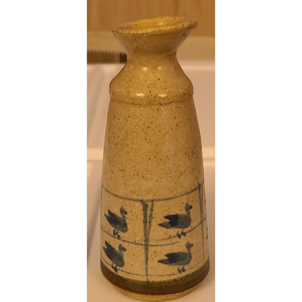 Annapolis Glazed Pottery Saki pitcher  5” Hand Painted Signed S Davy